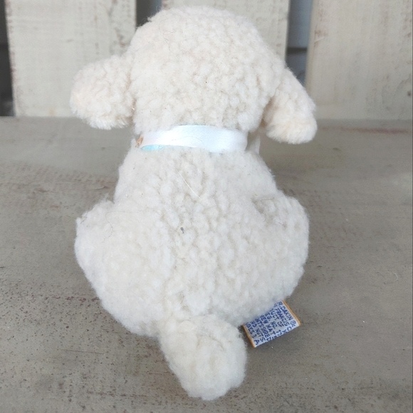 Vintage 1982 Dakin Little Baby Lamb Sitting Down Wool Blue White Ribbon Bow 6"H - Picture 6 of 12